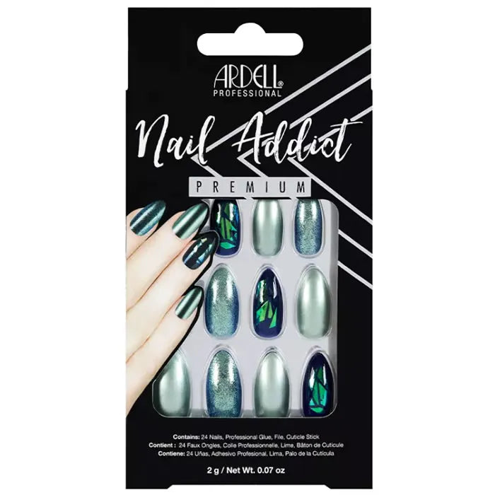 Ardell Nail Addict Green Glitter Chrome False Nails - By Mio Perfumería