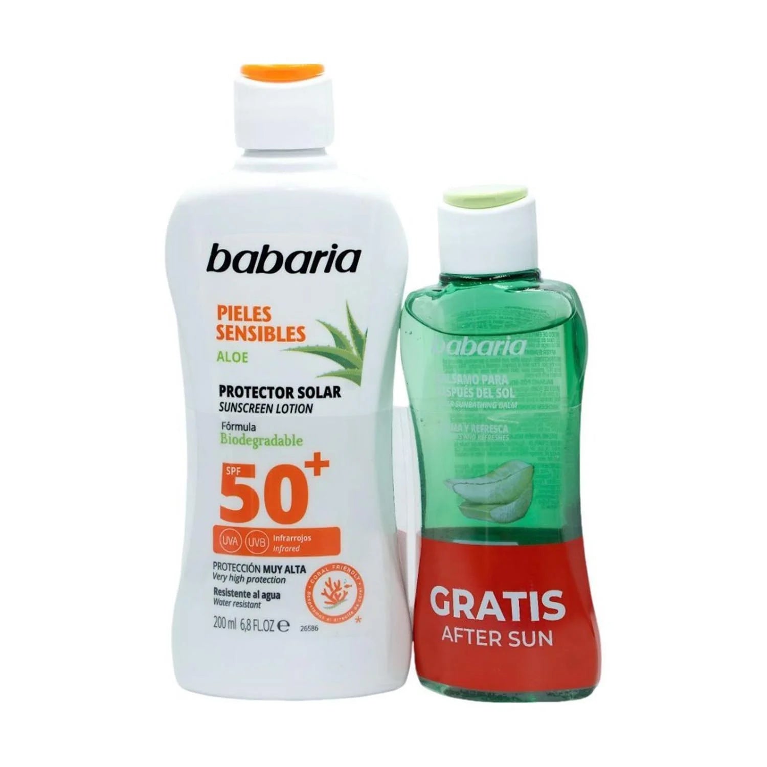 Babaria Aloe Protector Solar Spf50 Piel Sensible Resistente Al Agua 200ml Balsamo After Sun 1u - By Mio Perfumería