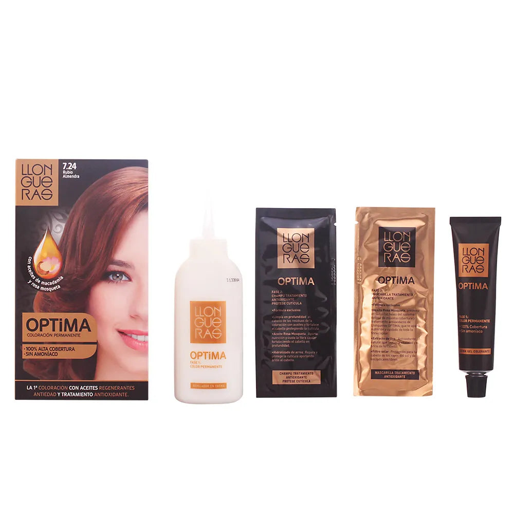 Llongueras Optima Permanent Hair Colour Ammonia Free 7.24 Almond Blond - By Mio Perfumería